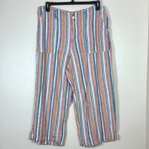 Seven7 Womens Linen Blend Wide Leg Crop Pants Size 14 Striped Beachy Summer